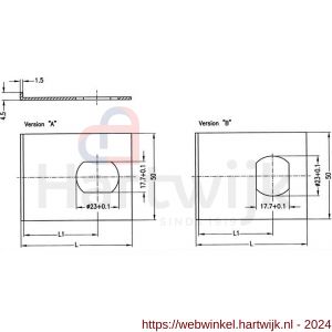 Evva plaatmontagecilinder voor glasdeur EPS diameter 24,8 mm stiftsleutel conventioneel verschillend sluitend messing vernikkeld - H22102492 - afbeelding 2