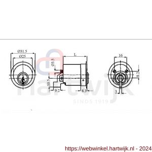 Evva meubelcilinder 26 mm lang EPS diameter 25 mm stiftsleutel conventioneel plan messing vernikkeld - H22100494 - afbeelding 2