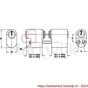 Evva binnen-buitenzijde Zweedse cilinder EPS 35x20 mm stiftsleutel conventioneel verschillend sluitend messing vernikkeld - H22100524 - afbeelding 2