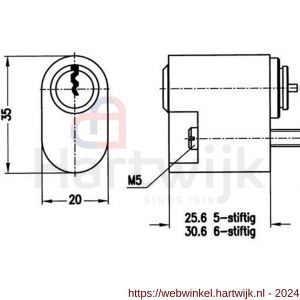 Evva binnenzijde Zweedse cilinder EPS 35x20 mm stiftsleutel conventioneel verschillend sluitend messing vernikkeld - H22100550 - afbeelding 2