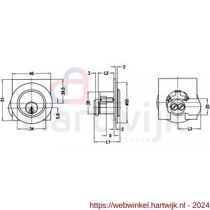 Evva plaatmontagecilinder EPS diameter 28 mm stiftsleutel conventioneel verschillend sluitend messing vernikkeld - H22102486 - afbeelding 2