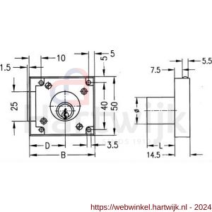 Evva meubelcilinderslot NL stiftsleutel conventioneel plan messing vernikkeld MAR/MR - H22102674 - afbeelding 2