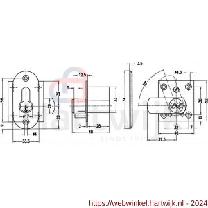 Evva houtmontagecilinder TSC 45,7 mm stiftsleutel conventioneel verschillend sluitend messing vernikkeld - H22100669 - afbeelding 2