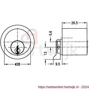 Evva meubelcilinder 26,5 mm lang TSC diameter 28 mm stiftsleutel conventioneel verschillend sluitend messing vernikkeld - H22100670 - afbeelding 2