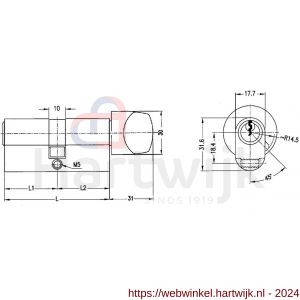 Evva ovaalcilinder TSC 31/K31=62 mm stiftsleutel conventioneel verschillend sluitend messing vernikkeld - H22100540 - afbeelding 2