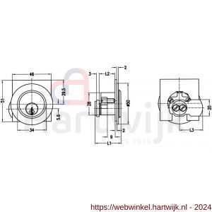 Evva plaatmontagecilinder TSC diameter 28 mm stiftsleutel conventioneel verschillend sluitend messing vernikkeld - H22102545 - afbeelding 2
