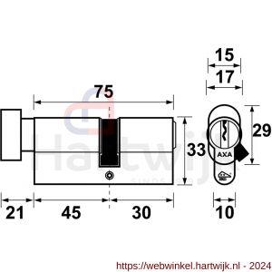 AXA knop veiligheidscilinder Security verlengd K45-30 mm vernikkeld SKG** - H21600029 - afbeelding 2