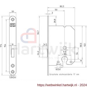 Nemef cilinder insteek kastslot PC-uitsparing 1258/17-50 bulk per 10 - H19500736 - afbeelding 2