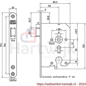 Nemef cilinderloopslot PC-uitsparing 1269/37-50 DR draairichting 2+4 bulk per 10 - H19500757 - afbeelding 2