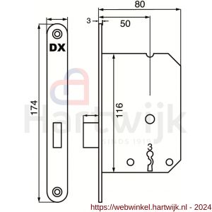 Dulimex DX KS-50-BBSS kastslot doornmaat 50 mm met 2 sleutels ronde voorplaat RVS inclusief rechthoekige sluitplaat - H30201997 - afbeelding 2