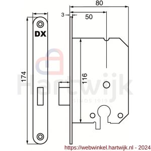 Dulimex DX KS-50-PCBE kastslot doornmaat 50 mm euro cilinder ronde voorplaat zwart inclusief rechthoekige sluitplaat - H30204200 - afbeelding 2