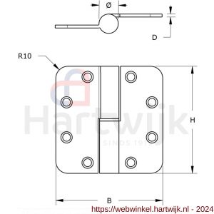 Dulimex DX H179D89892115 kogelstiftpaumelle ronde hoeken 89x89 mm doorgezette knoop links staal verzinkt SKG*** - H30204879 - afbeelding 2