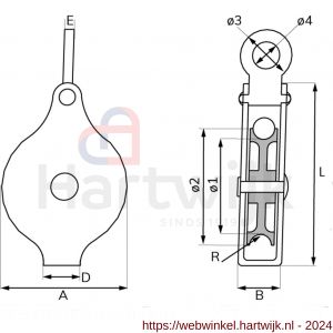 Dulimex DX BKH.5006-ZB hijskatrol met vast oog polyamide wiel 50 mm verzinkt 1 stuk op kaart - H30204841 - afbeelding 2