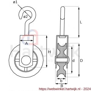 Dulimex DX 953-40E katrol enkel spitse haak polyamide wiel 40 mm elektrolytisch verzinkt per stuk gelabeld - H30204743 - afbeelding 2