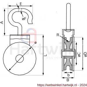 Dulimex DX 956-25E katrol enkel met draaibare haak polyamide wiel 25 mm elektrolytisch verzinkt per stuk gelabeld - H30204756 - afbeelding 2