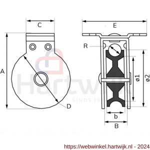 Dulimex DX 962-50E staande katrol enkel polyamide wiel 50 mm elektrolytisch verzinkt per stuk gelabeld - H30204770 - afbeelding 2