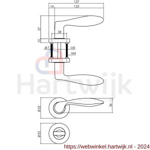 Intersteel Living 1695 deurkruk George op rozet diameter 52x10 mm met nokken met WC 8 mm messingkleur PVD - H26007935 - afbeelding 1