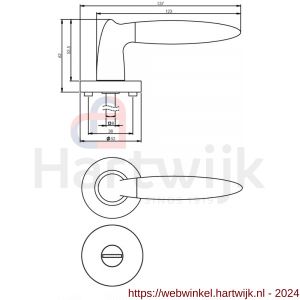 Intersteel Living 1682 deurkruk Elen op rond rozet 7 mm nokken met WC 8 mm chroom-nikkel mat - H26004833 - afbeelding 2