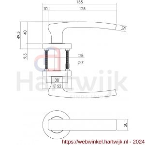 Intersteel Living 1689 deurkruk Blok op rond rozet 7 mm nokken met WC 8 mm chroom-nikkel mat - H26004907 - afbeelding 2