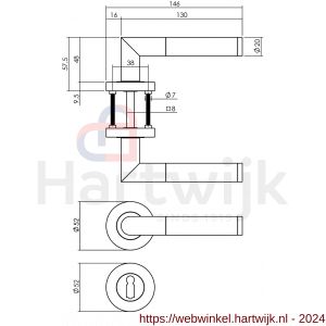 Intersteel Living 1693 deurkruk Bastian op rond rozet 7 mm nokken met sleutelgat plaatje chroom-nikkel mat - H26004911 - afbeelding 2
