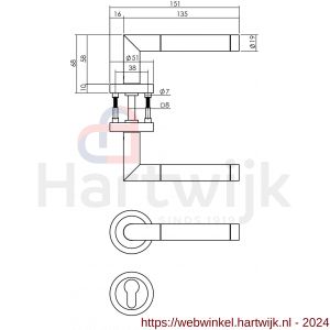 Intersteel Living 1710 deurkruk Hoek 90 graden met rozet en PC plaatje chroom-mat nikkel ATP - H26008010 - afbeelding 2