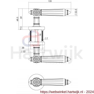 Intersteel Living 1716 deurkruk Julietta op rond rozet 7 mm nokken met WC 8 mm chroom-nikkel mat - H26004981 - afbeelding 2