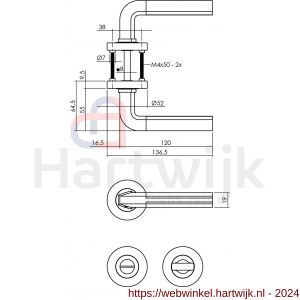 Intersteel Living 1719 deurkruk Bas op rond rozet 7 mm nokken met WC chroom-nikkel mat - H26008017 - afbeelding 2