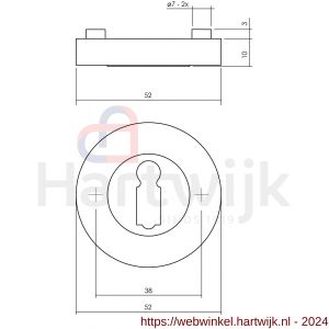 Intersteel Living 3476 sleutelplaatje verdekt met nokken diameter 52x10 mm zamak chroom-nikkel mat - H26007598 - afbeelding 2
