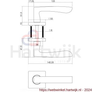 Intersteel Living 1714 deurkruk 1714 Dean op vierkant rozet 7 mm nokken met WC 8 mm chroom-nikkel mat - H26005161 - afbeelding 2
