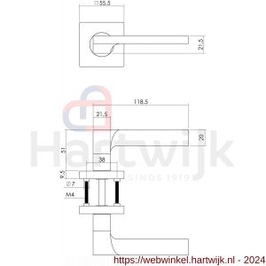 Intersteel Living 1715 deurkruk 1715 Ben op vierkant rozet 7 mm nokken met WC 8 mm chroom-nikkel mat - H26005169 - afbeelding 2