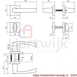 Intersteel Living 0057 deurkruk Moora op rozet 50x50x10 mm met 7 mm nokken met WC-sluiting 8 mm zwart - H26009125 - afbeelding 2