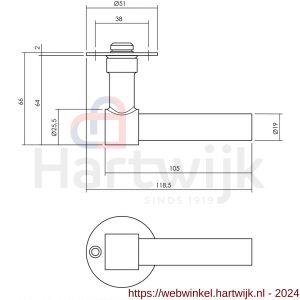 Intersteel Living 1670 gatdeel deurkruk L-model recht met ronde platte rozet 50x2 mm RVS-zwart - H26008224 - afbeelding 2