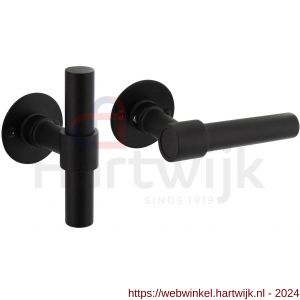 Intersteel Living 1671 deurkruk L/T-model recht met ronde platte rozet 50x2 mm RVS-zwart - H26008225 - afbeelding 1
