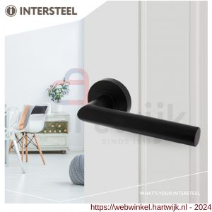 Intersteel Living 1693 deurkruk Bastian op ronde rozet 52x10 mm met nokken mat zwart - H26008233 - afbeelding 3
