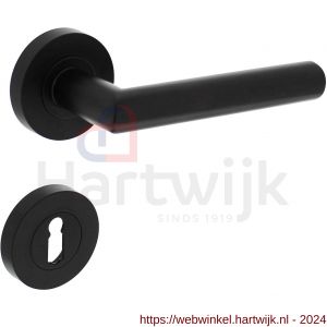 Intersteel Living 1693 deurkruk Bastian op ronde rozet 52x10 mm met nokken met sleutelplaatje mat zwart - H26008236 - afbeelding 1