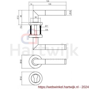 Intersteel Living 1693 deurkruk Bastian op ronde rozet 52x10 mm met nokken met profielcilinderplaatje mat zwart - H26008237 - afbeelding 2