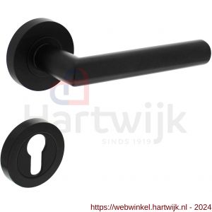 Intersteel Living 1693 deurkruk Bastian op ronde rozet 52x10 mm met nokken met profielcilinderplaatje mat zwart - H26008237 - afbeelding 1