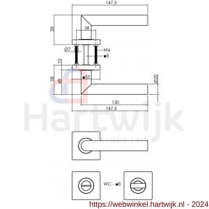 Intersteel Living 1707 deurkruk Bastian op rozet 55x55x10 mm met toiletsluiting 8 mm zwart - H26009161 - afbeelding 2