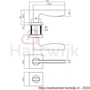 Intersteel Living 1710 deurkruk Apollo op vierkant rozet met nokken met WC sluiting 8 mm mat zwart - H26008251 - afbeelding 2