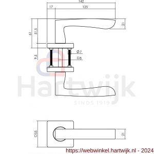 Intersteel Living 1712 gatdeel deurkruk deurkruk Minos op vierkant rozet 7 mm nokken mat zwart rechts wijzend - H26007023 - afbeelding 2