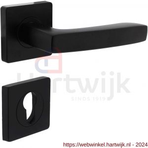 Intersteel Living 1712 deurkruk Minos op vierkant rozet met nokken met profielcilinderplaatje mat zwart - H26008254 - afbeelding 1