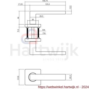 Intersteel Living 1713 gatdeel deurkruk deurkruk Hera op vierkant rozet 7 mm nokken mat zwart rechts wijzend - H26007025 - afbeelding 2