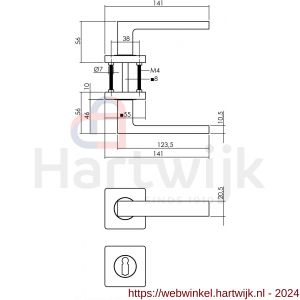 Intersteel Living 1713 deurkruk Hera op vierkant rozet 7 mm nokken met sleutelplaatje mat zwart - H26008257 - afbeelding 2