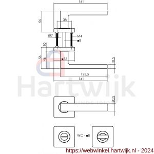 Intersteel Living 1713 deurkruk Hera op vierkant rozet 7 mm nokken met WC-sluiting 8 mm mat zwart - H26008259 - afbeelding 2