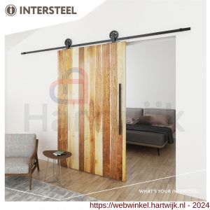 Intersteel Living 4501 schuifdeursysteem 2 meter hangrollen met spaakwiel 170 mm staal mat zwart - H26008324 - afbeelding 2