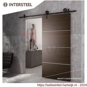 Intersteel Living 4501 schuifdeursysteem 2 meter hangrollen met open wiel 255 mm staal mat zwart - H26008327 - afbeelding 2