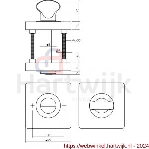 Intersteel Living 3185 WC-sluiting 8 mm verdekt met nokken vierkant 55x55x10 mm zamak wit - H26009242 - afbeelding 2