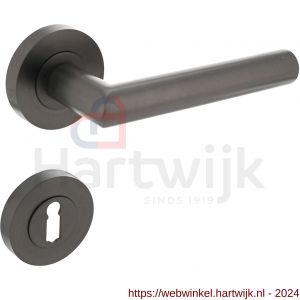 Intersteel 1693 deurkruk Bastian op ronde rozet met nokken diameter 52x10 mm en sleutelplaatje antraciet-grijs - H26010372 - afbeelding 1