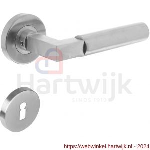 Intersteel Living 0379 deurkruk 0379 Bau-stil op rozet rond staal met 7 mm nok met sleutelgat plaatje RVS - H26005257 - afbeelding 1