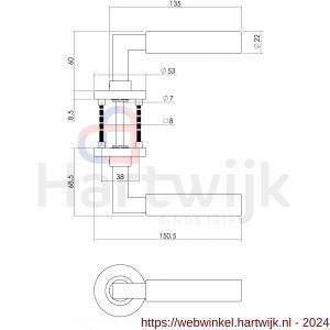 Intersteel Living 0379 deurkruk 0379 Bau-stil op rozet rond staal met 7 mm nok met profielcilindergat plaatje RVS - H26005258 - afbeelding 2